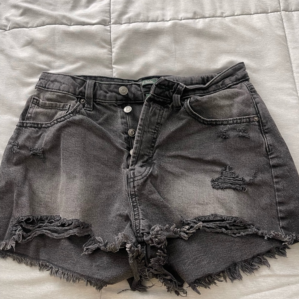 Distressed Black Denim Shorts